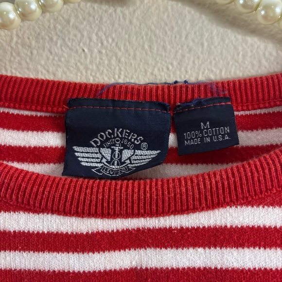 Vintage Dockers Red & White Striped Tee - 100% cotton, made in USA (M) - Picture 2 of 6
